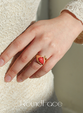 RoundFace炼金术红宝石开口戒指法式复古轻奢圆脸高级感小众设计