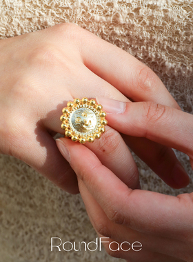 RoundFace 2025新款高级感波边微笑印印章复古戒指生日礼物