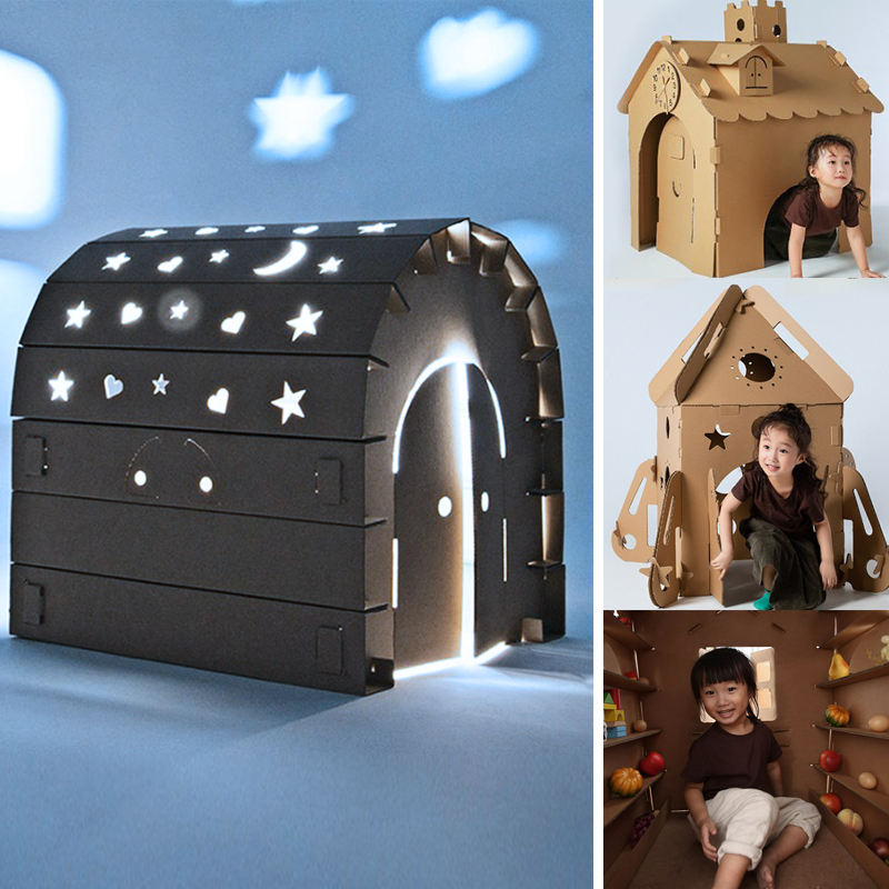 儿童手工模型纸箱城堡帐篷材料组装涂色鸦DIY玩具纸壳屋纸板房子 - 图0