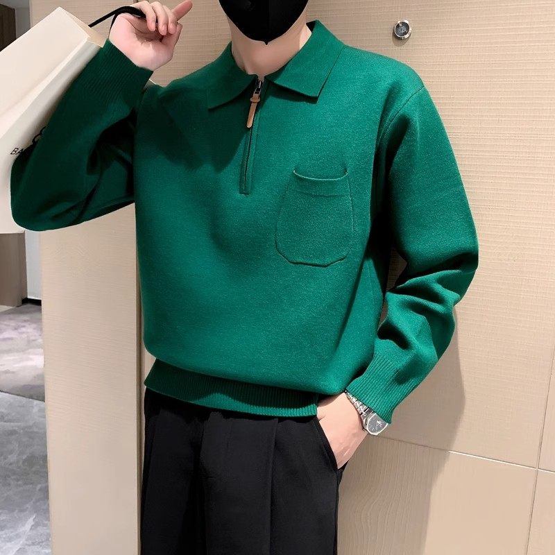 春秋季翻领针织卫衣男青年高级感冬季半拉链毛衣慵懒风百搭毛线衣,淘宝优惠券,粉丝福利购,淘宝优惠卷