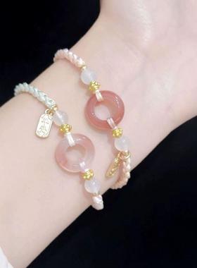 新中式民族国风手绳女童手串2024新款平安扣手炼闺蜜二人编织手饰