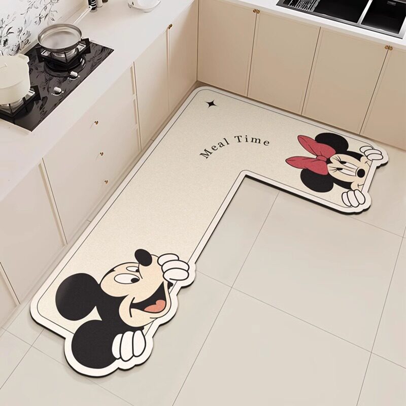 Kitchen special floor mats cartoon kitchen bathroom L-shaped water-absorbing and oil-absorbing anti-slip mats that can scrub long carpets