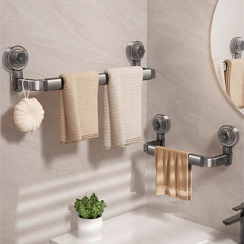 吸盘毛巾架卫生间免打孔置物架子壁挂单杆浴室厕所浴巾收纳架挂杆 - 图2