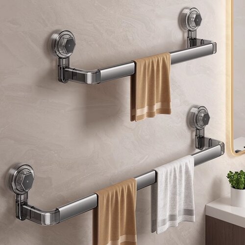 吸盘毛巾架卫生间免打孔置物架子壁挂单杆浴室厕所浴巾收纳架挂杆 - 图1