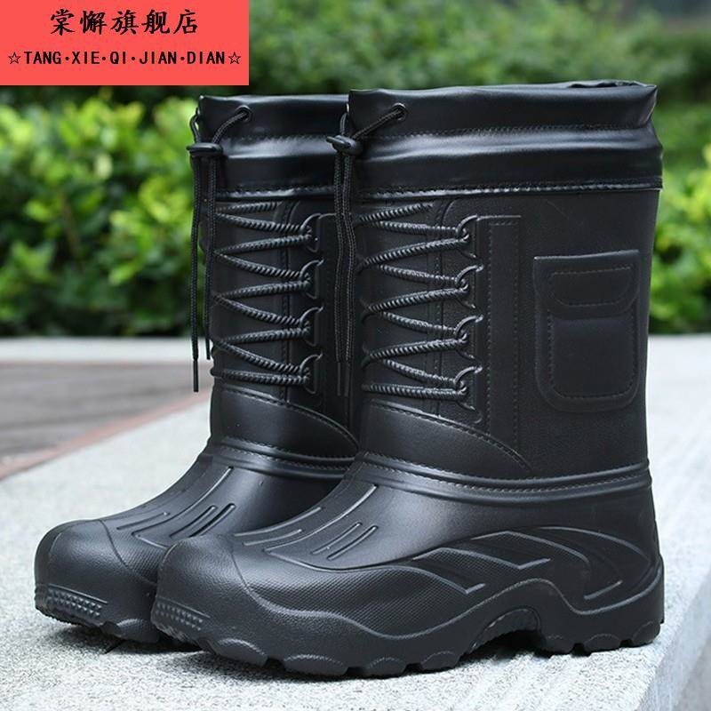 棉鞋男防水户外钓鱼雨鞋防滑保暖雨靴男士防寒冬季加绒加厚雪地靴 - 图0