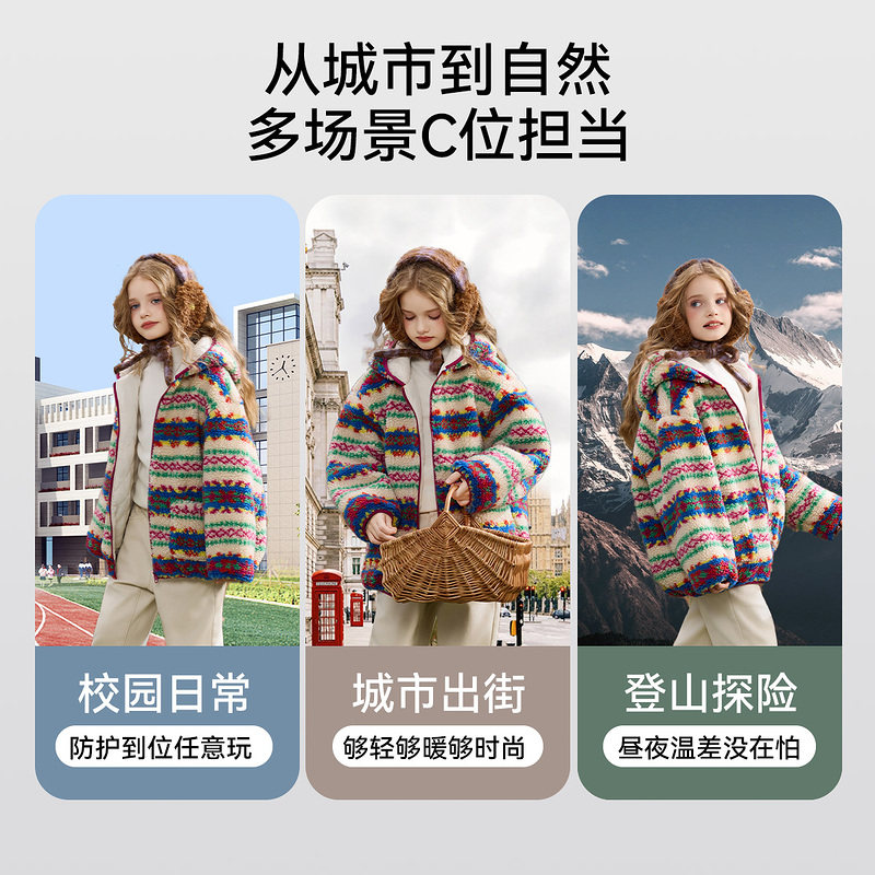 ask儿童外套2025冬季新款女童甜美费尔岛撞色保暖上衣,淘宝优惠券,粉丝福利购,淘宝优惠卷