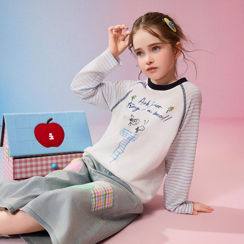 ask儿童T恤2026春季新款女童柔软插肩长袖中大童圆领印花休闲上衣,淘宝优惠券,粉丝福利购,淘宝优惠卷