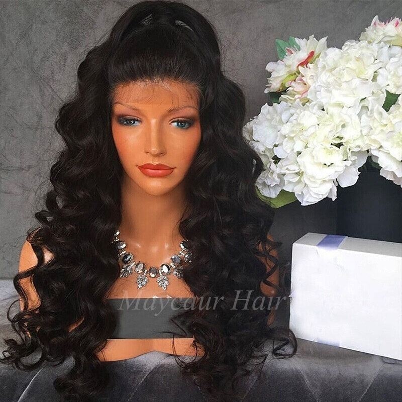 新品Front lace long curly hair women black fluffy lace wigs - 图0