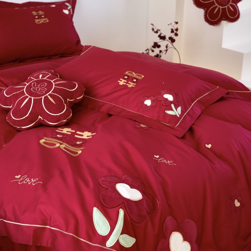 100S长绒棉贴布绣婚庆四件套新婚浪漫喜庆红色床品套件,淘宝优惠券,粉丝福利购,淘宝优惠卷