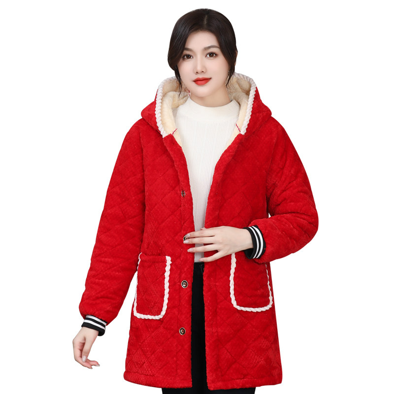 罩衣女新款冬季加绒加厚工作服时尚棉衣保暖围裙厨房家用长款棉袄 - 图3