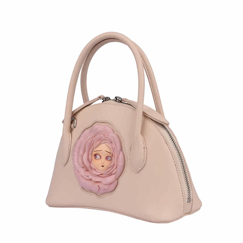 anna loch粉色玫瑰浮雕真皮贝壳包 AnnaLoch女士包袋
