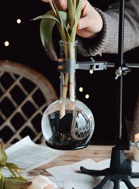 工业风铸铁金属实验室花架烧瓶型花器玻璃花瓶摆件装饰手冲咖啡架