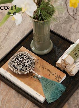 邸高家居新中式宋代美学软装家具搭配茶托盘茶柱茶几苔藓造景摆件