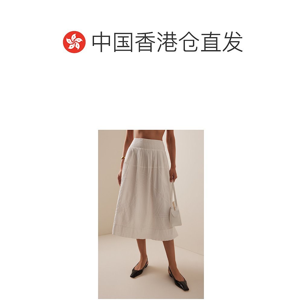 1h可退 香港直邮SEA 海洋 女士 Camden 抽褶棉府绸中长半身裙 - 图1