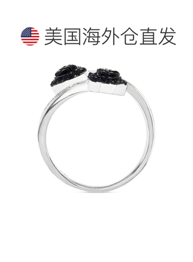 1h可退 【美国直邮】Macy's|纯银黑色方晶锆石双心搭桥戒指