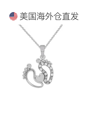 【美国直邮】钻石脚和心形 18 英寸吊坠项链（1/10 克拉总重）纯