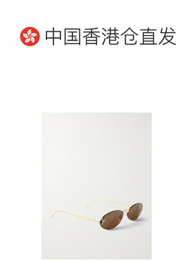 1h可退 香港直邮Fendi 芬迪 女士 水晶缀饰银色金属椭圆框太阳镜