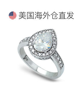 【美国直邮】Macy'S戒指指环立方氧化锆梨光环银盘时尚休闲通勤日