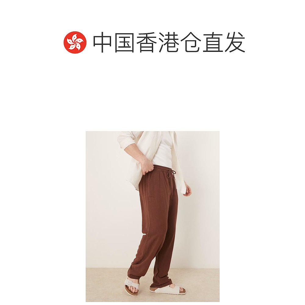 香港直邮ASOS 男士 pull on rich 设计宽松款亚麻棕色裤子 - 图1