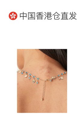 香港直邮ASOS 女士 droplets 设计迷你镀金贝壳蓝色人造水晶项链