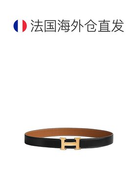 欧洲直邮Hermes/爱马仕 男女通用黑色棕色小牛皮金扣双面腰带皮带