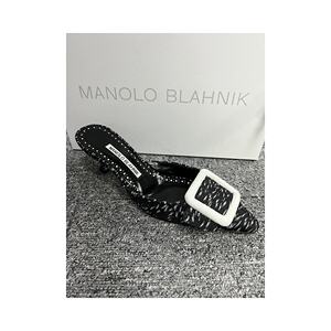 香港直发Manolo Blahnik女士裸带凉鞋黑色细高跟尖头时尚百搭