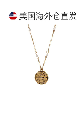 【美国直邮】2028|金色仿珍珠多语言圆形和平奖章项链饰品吊坠