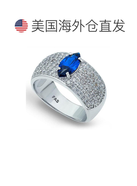 【美国直邮】Macy's|银质镀层方晶锆石密镶戒指，配蓝色马眼形中
