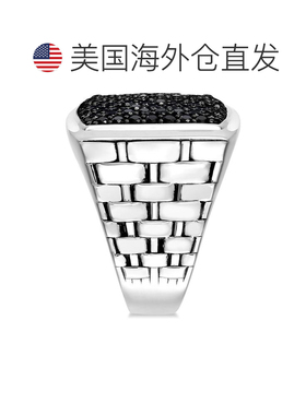1h可退 【美国直邮】Macy's|男士纯银戒指，方形黑色蓝宝石（2 克