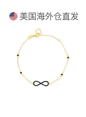 【美国直邮】Macy's|14k 镀金纯银黑色方晶锆石无限链环手链