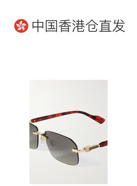 1h可退 香港直邮Gucci 古驰 男士 无框矩形框镀金龟甲色醋纤太阳