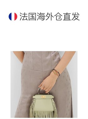 1h可退 欧洲直邮FENDI/芬迪 女士黑色小羊皮/黄铜手链