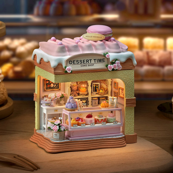 Diy cabin cake shop handmade house mini villa assembled model gift girl toy birthday gift