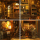 Ancient book collection room bookend wooden assembled building model 3D three-dimensional puzzle diy cabin handmade house