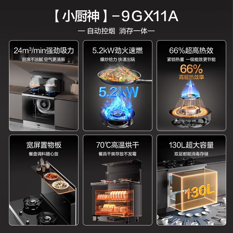 Boss 9GX11A Disinfection Cabinet High Suction Integrated Stove