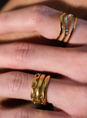 欧美轻奢镶嵌钻宫廷风叠戴风18K镀金可调节开口设计戒指时尚镀银