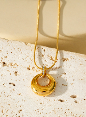 HACKNEY NINE英国伦敦轻奢饰品欧美风个性钻圆环简约18K镀金项链