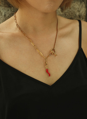 项链坠18K镀金红色珐琅吊坠辣椒