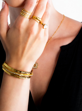 英国HACKNEY NINE轻奢饰品欧美异域风情民族钻活口18K镀金手镯