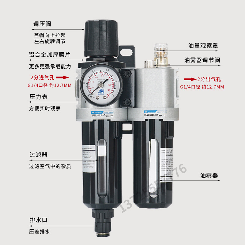 Mindman金器MACP300L-10A  MAFR300调压阀/过滤器/油水分离器自动 - 图0