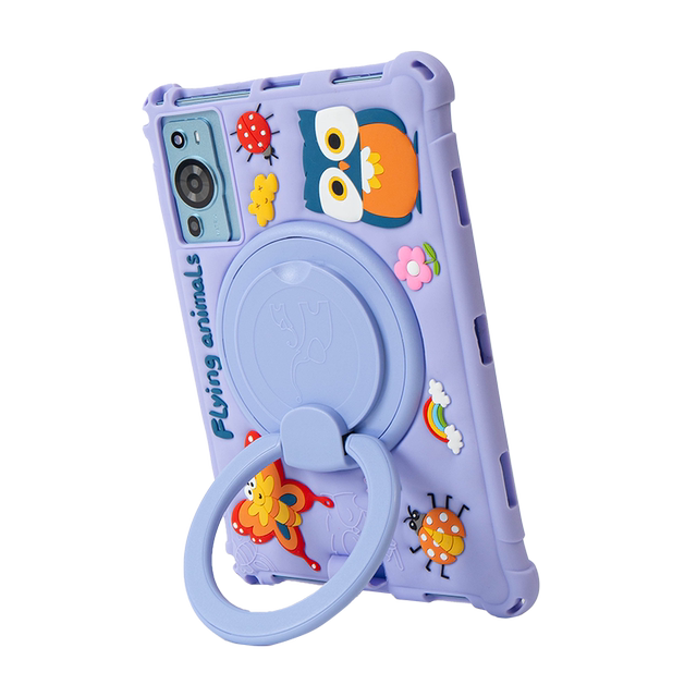 Suitable for TablePC flat cover learning machine shell 14-inch 13-pack edge anti-fall 10.1-inch 12-inch computer long hole jacket large ring rotating bracket shell three-dimensional cartoon silicone sleeve