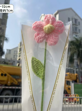 DIY一朵小红花毛线手工编织单支花束中考母亲节毕业创意礼品成品