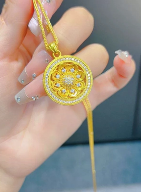 金店同款国韵传承步步生莲沙金吊坠新款点钻莲花罗盘项链新中式国