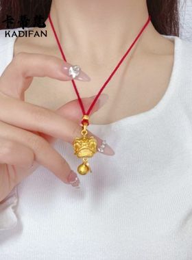 沙金新中式招财纳福醒狮铃铛吊坠项链中国风毛衣链编绳锁骨项
