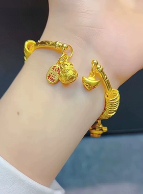 金店同款古法沙金烧蓝錾刻花丝珐琅彩盘缠手镯手链轻奢精致礼物