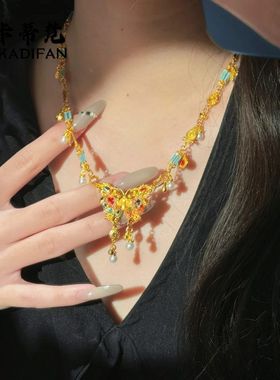 沙金烧蓝珐琅梦蝶幻光流彩蝴蝶项链新中式国潮风梦幻轻奢毛衣链