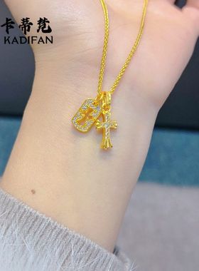 小红书爆款沙金点钻十字架镂空方牌吊坠项链叠戴甜酷风锁骨链小众