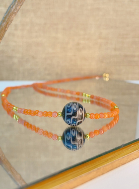 天然小米珠南红项链3mm中国风锁骨链柿子红气质显白新春款颈链