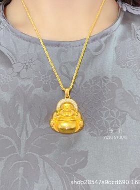 金店同款古法金点钻大肚佛项链弥勒佛吊坠