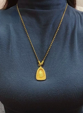 新黑沙金风国潮毛衣链女古法送礼金项链黄财神diy高级感吊坠中式